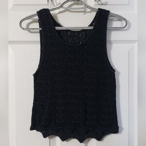 Ladies Black Crochet Cropped Tank-Top